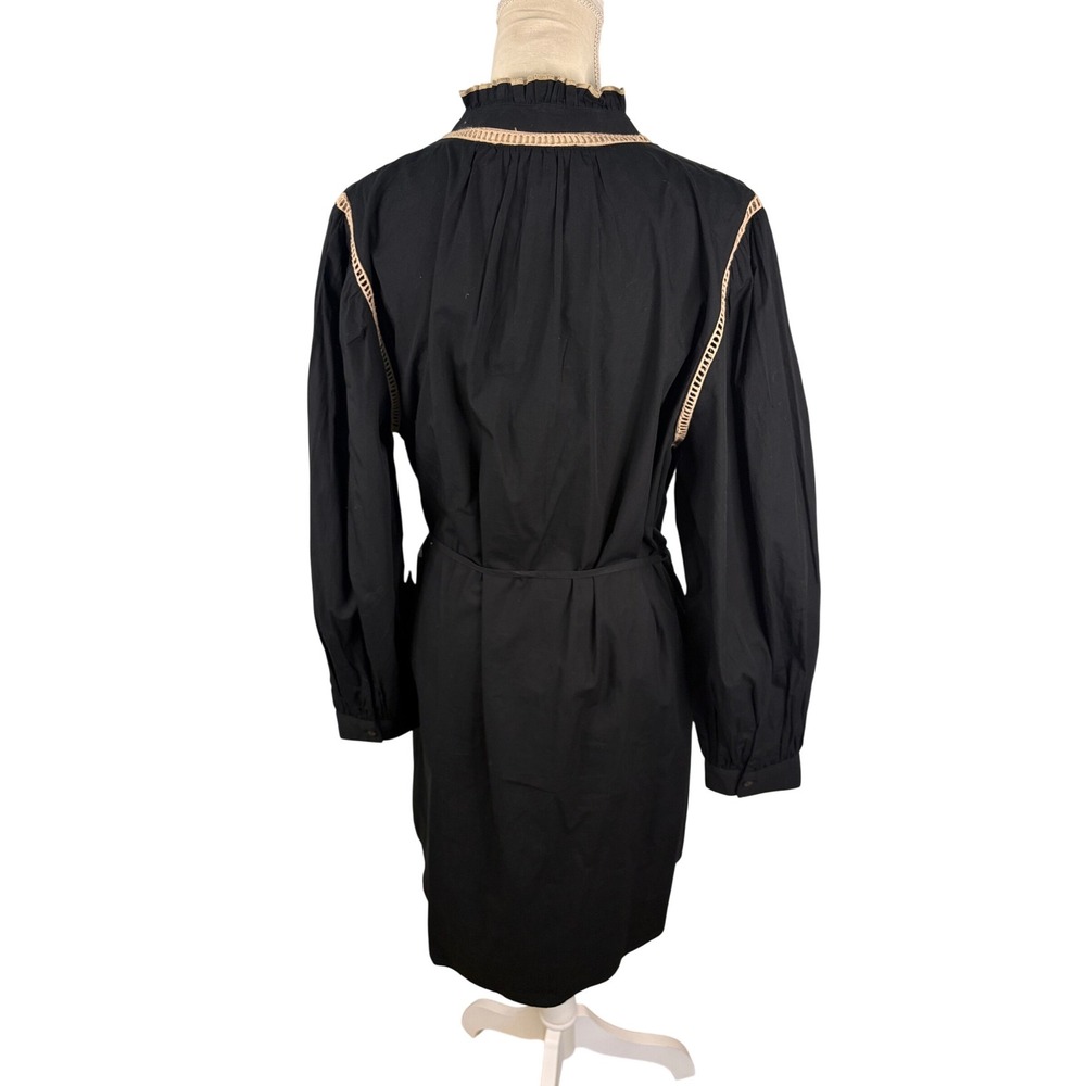 Julia Jordan Black Embroidered Cotton Shirt Dress NWT L Ivory Floral - Picture 4 of 8